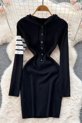 Robe pull tricotée décontractée à capuche pour femme